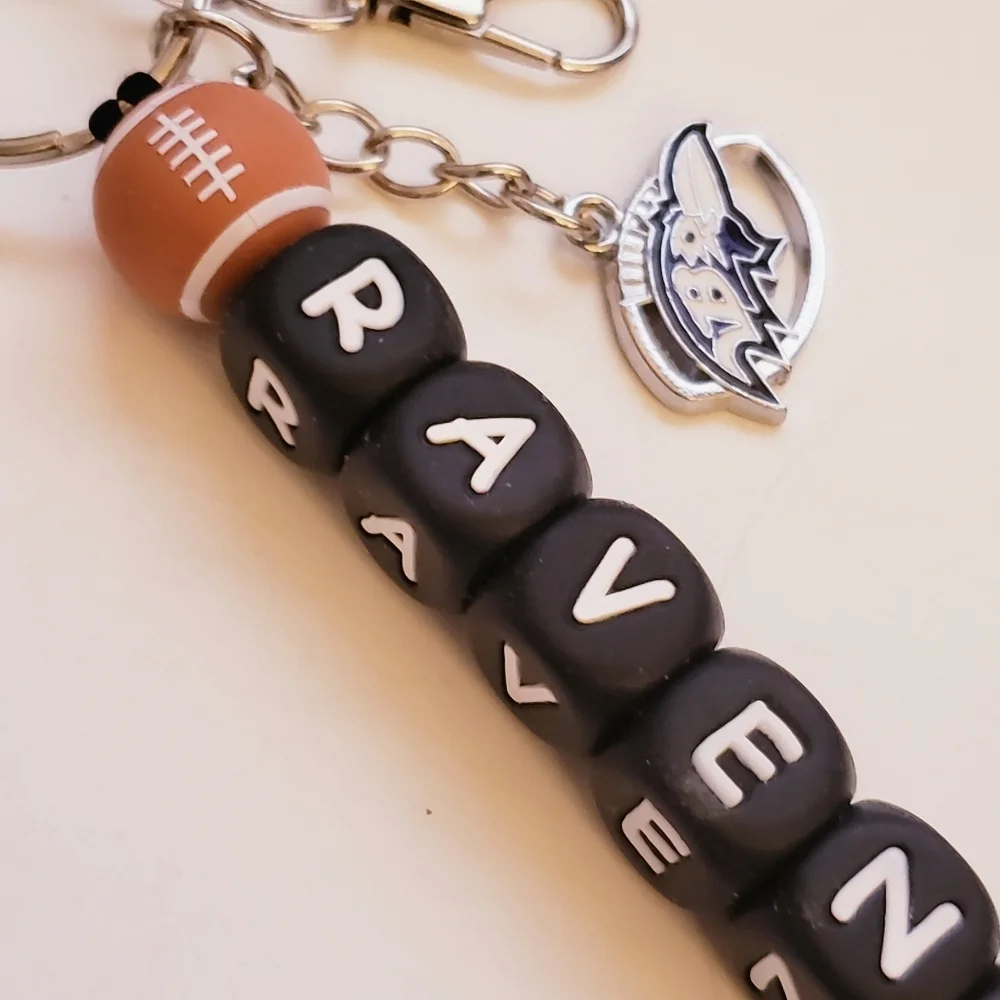 Handmade Ravens Beaded Silicone Focal Bead Keychain